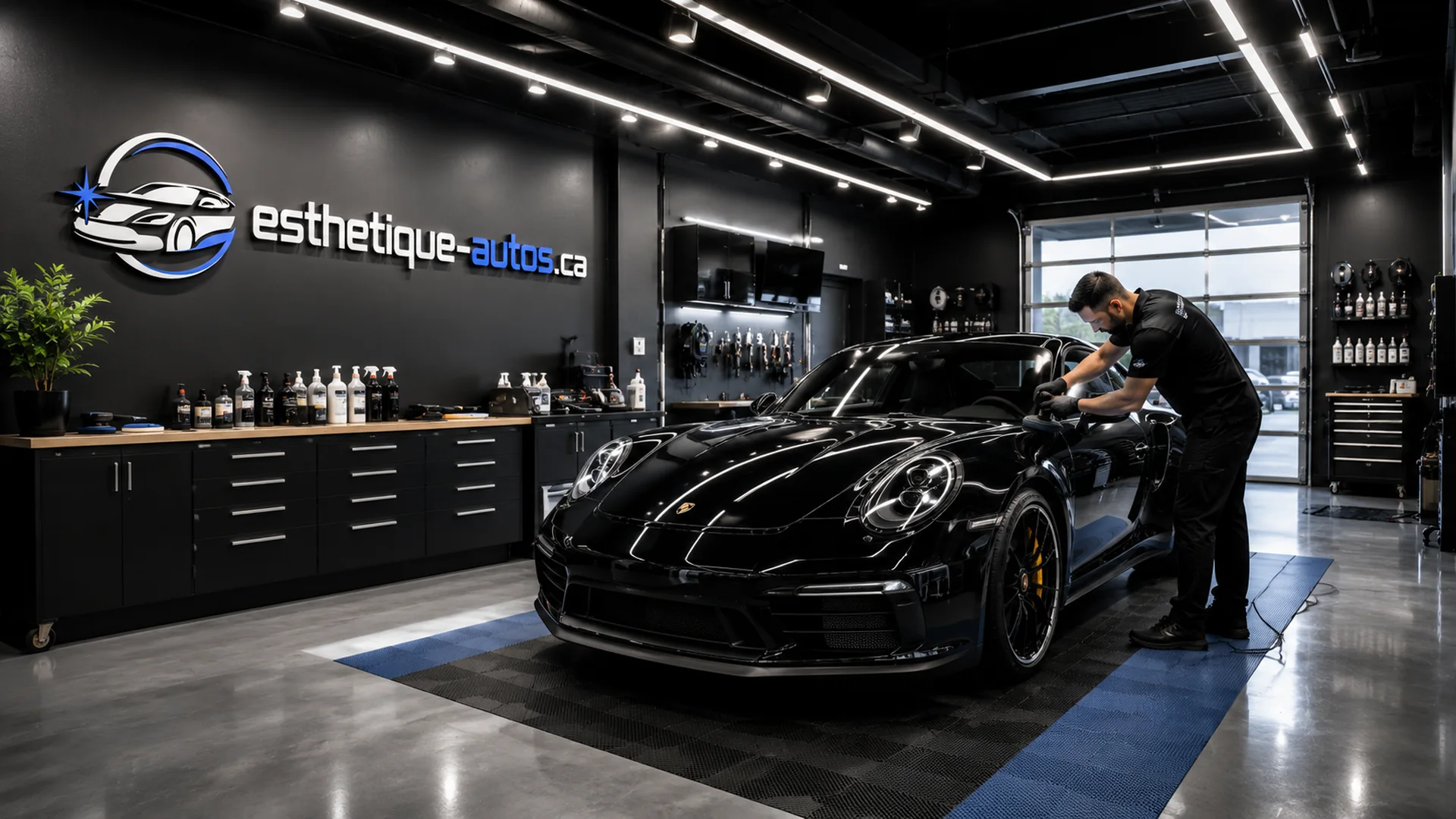 Intérieur d'un atelier d'esthétique automobile