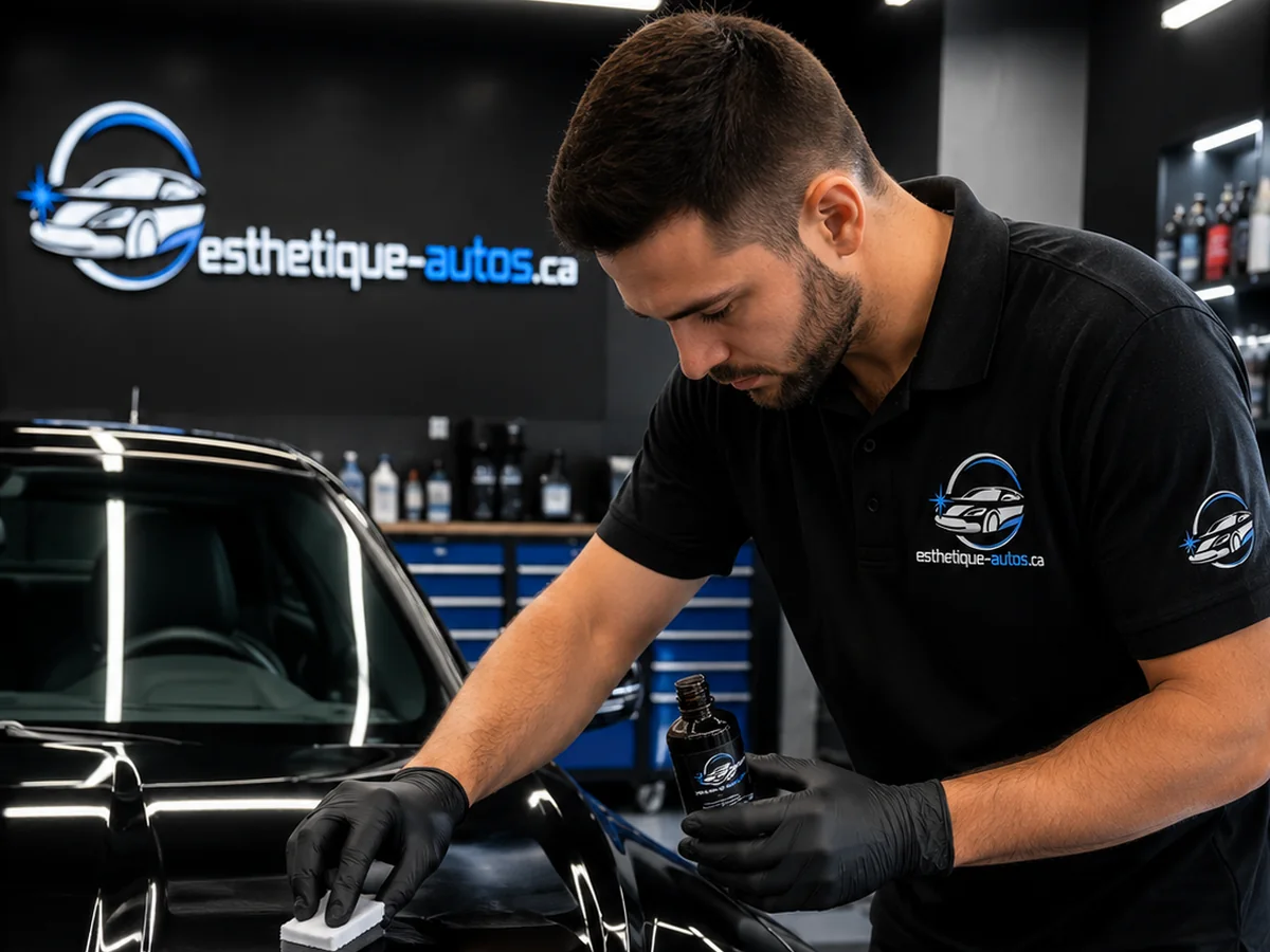 Application d'une protection céramique sur une carrosserie noire